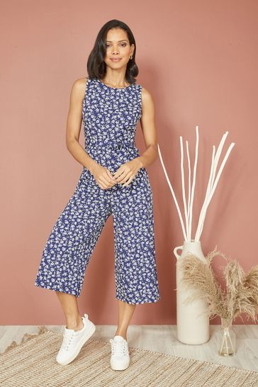 Mela Blue Ditsy Print Culotte Jumpsuit