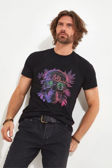 Joe Browns Black Iridescent Skull Graphic T-Shirt