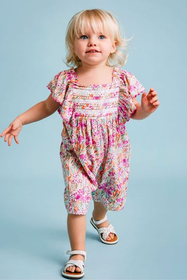 Monsoon Pink Baby Floral Frill Romper