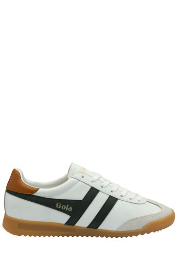 Gola White/Black/Moody Orange Mens Torpedo Leather Lace-Up Trainers