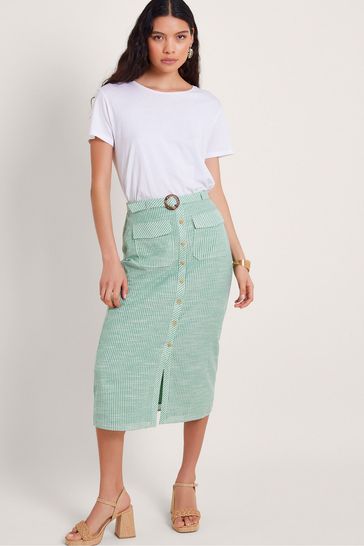 Monsoon Green Athena Stripe Skirt