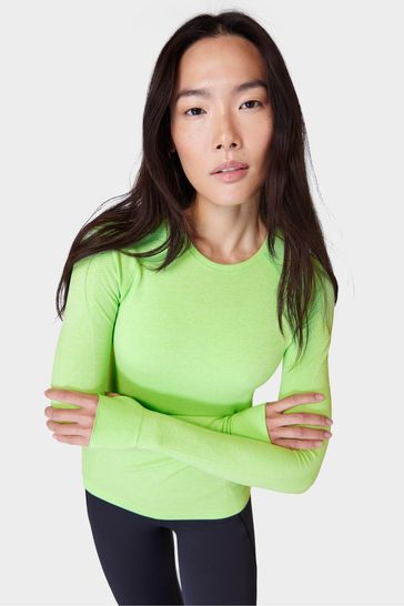 Sweaty Betty Zest Green Marl Athlete Seamless Workout Long Sleeve Top