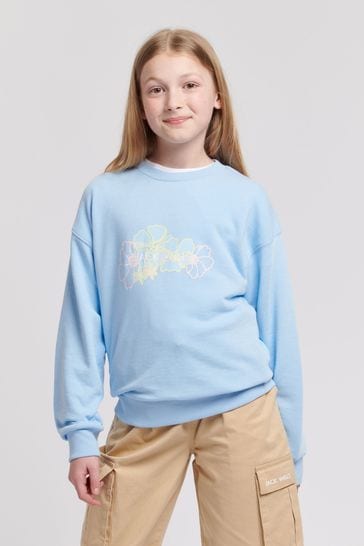 Jack Wills Girls Blue Back Graphic Loose Fit Crew Sweatshirt