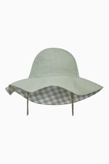 MORI Green Organic Cotton & Bamboo Reversible Sage Gingham Sun Hat