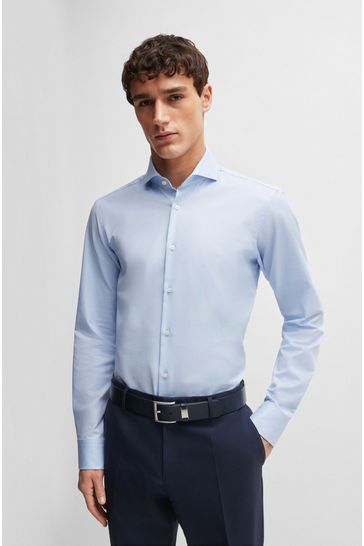 BOSS Blue Regular-Fit Shirt In Structured Easy-Iron Stretch Cotton