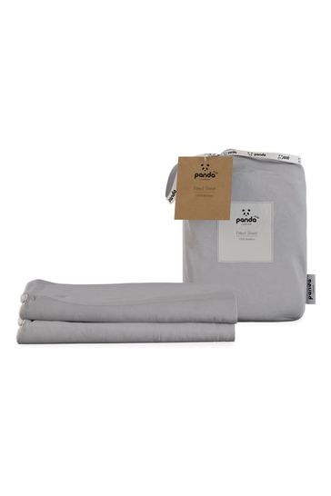 Panda London Quiet Grey Panda Kids Bamboo Set of Two Fitted Cotbed Fitted Sheets