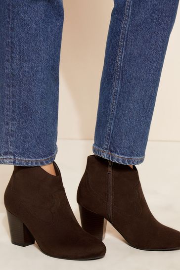Buy Friends Like These Chocolate Brown Regular Fit Faux Suede Mid Block Heel Cowboy Boot from Next Turkey