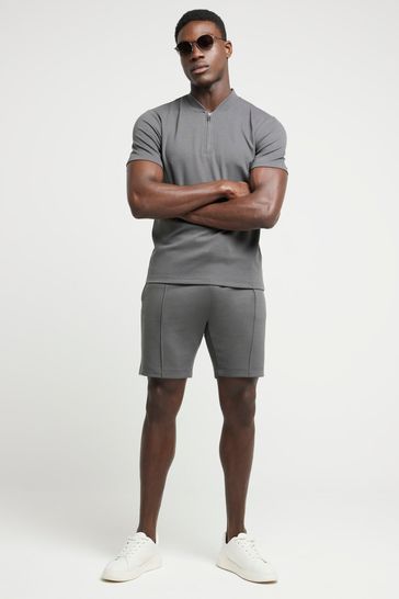 Buy River Island Grey Textured Slim Fit Elasticated 100 Cotton Shorts from Next Poland