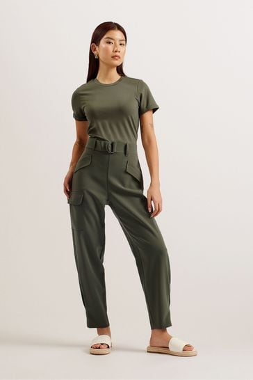Ted Baker Green Graciej High Waisted Belted Tapered Cargo Jumpsuit