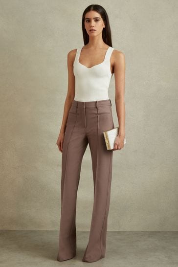 Reiss Mink Neutral Claude High Rise Flared Trousers