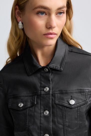 Black coated denim jacket new arrivals