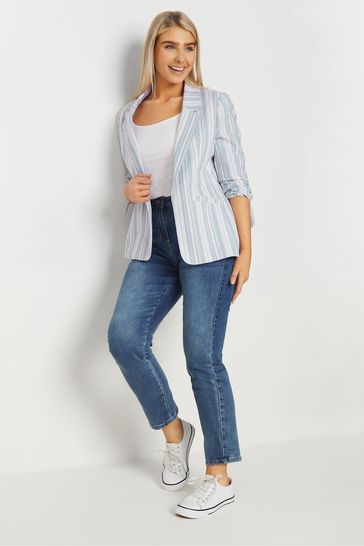 Buy M Co Blue White Striped Linen Ruched Sleeve Blazer from Next Ireland