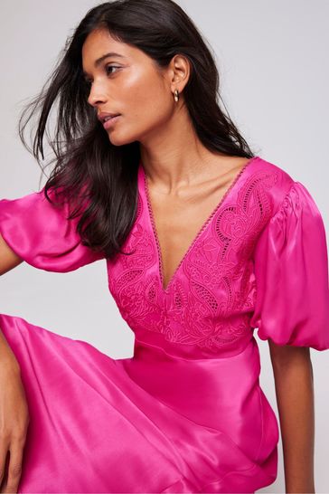 Mint Velvet Pink Lace Puff Sleeve Maxi Dress