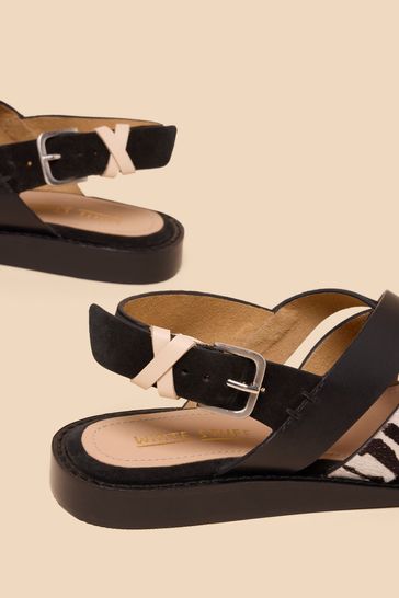 White Stuff Black Leather Holly Mini Wedges