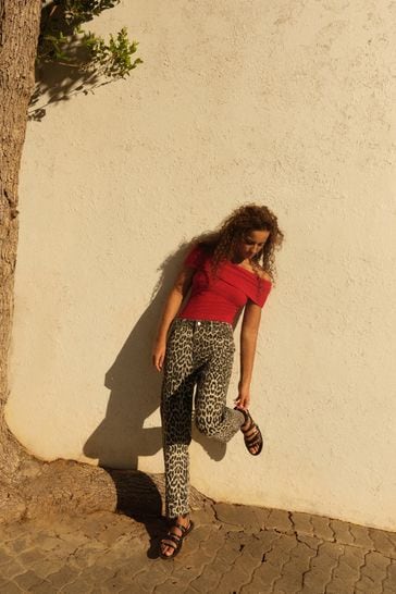 Buy Red Bardot Off The Shoulder Summer Ribbed Top from Next Netherlands