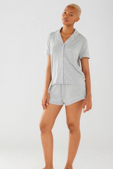 Chelsea Peers Grey Modal Button Up Short Pyjama Set