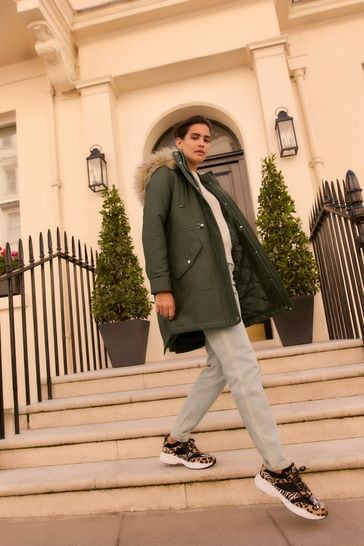 Khaki fur trim hooded parka store