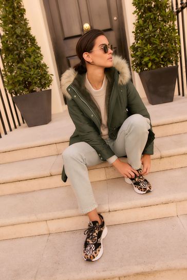 Buy Khaki Green Hooded Parka With Faux Fur Trim from Next Bahrain
