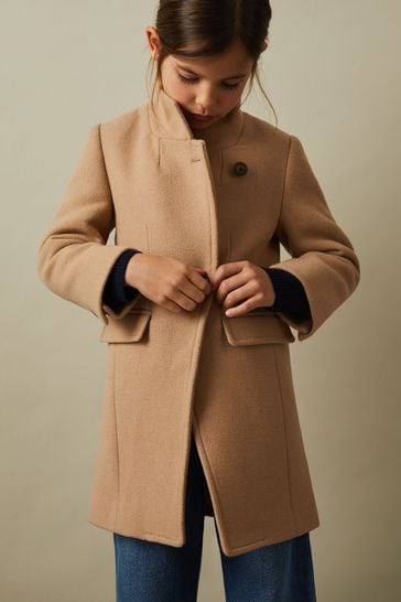 Reiss Camel Maude Senior Wool Blend Longline Double Breasted Coat