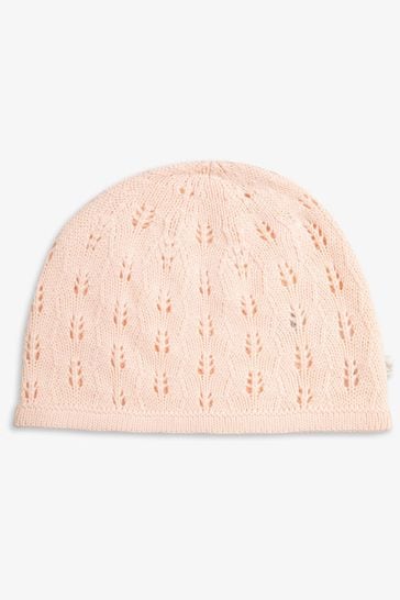 The Little Tailor Baby Pink Cotton Pointelle Knitted Hat