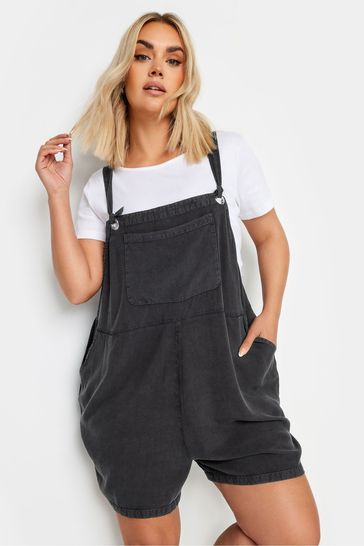 Yours Curve Black Limited Dungaree Shorts