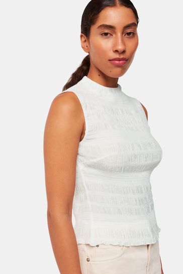 Whistles Plisse Sleeveless White Top