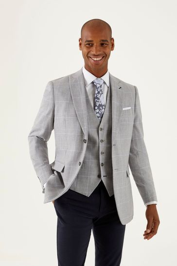 Skopes Grayson Linen Blend Light Grey Check Tailored Fit Jacket
