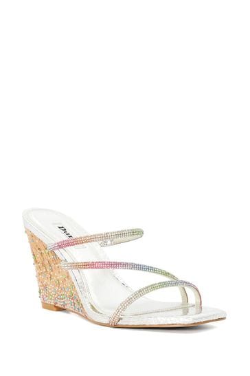 Dune London Silver Miri Crystal Cork Wedges