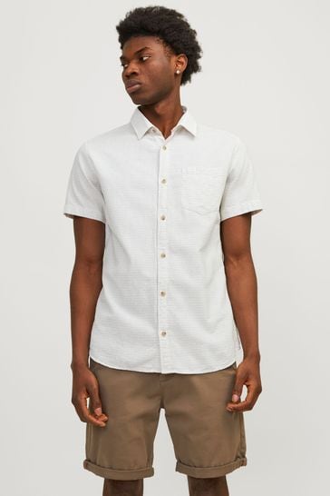 JACK & JONES White Textured Short Sleeve Shirt