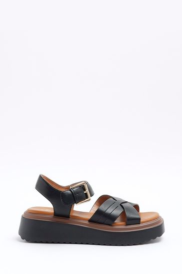 River Island Black Two Part Flatform Sandals