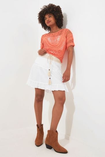 Joe Browns White Crochet Waistband Tiered Mini Skirt