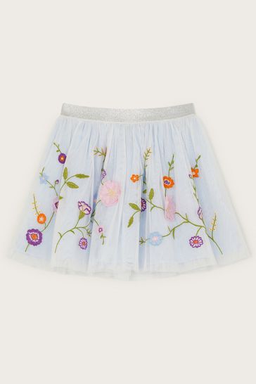 Monsoon Blue Embroidered Tulle Skirt