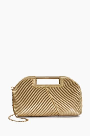 Dune London Gold Ebec Pleated Framed Clutch Bag