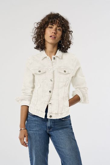 Cropped cream denim jacket sale