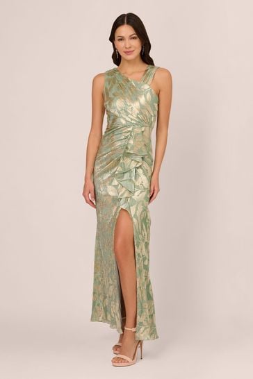 Adrianna Papell Green Foil Asymmetric Dress