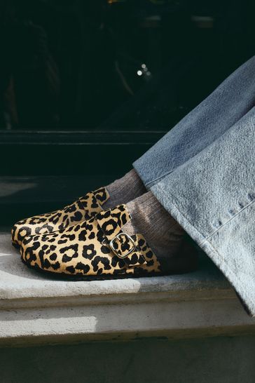 Buy Leopard Forever Comfort Leather Footbed Clogs from Next Israel
