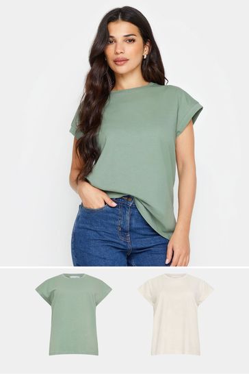 PixieGirl Petite Green 2 PACK Sage Green & Cream Short Sleeve T-Shirts
