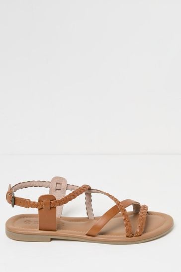 FatFace Brown Daphne Braided Leather Sandals