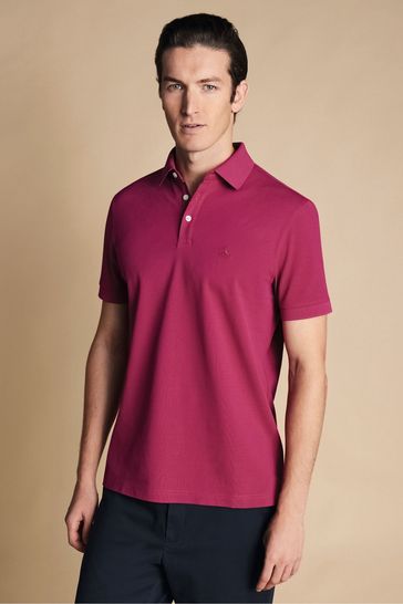 Charles Tyrwhitt Pink Short Sleeve Cotton Stretch Pique Polo T-Shirt