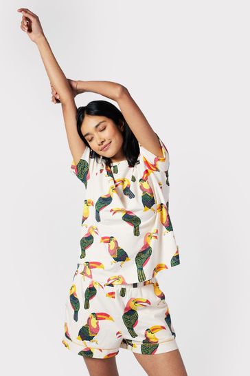 Chelsea Peers Cream Organic Cotton Toucan Print Short Pyjama Set