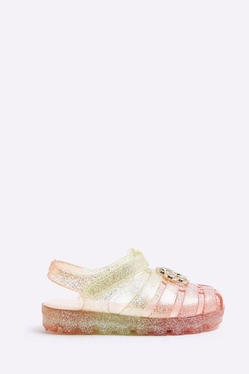 River Island Natural Girls Rainbow Flower Jelly Sandals