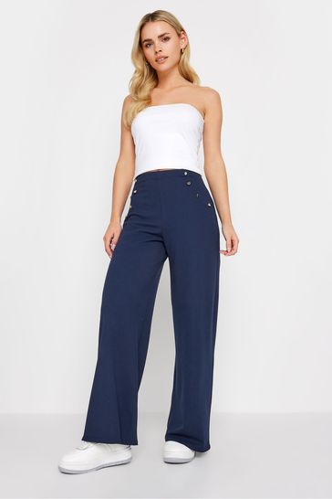 PixieGirl Petite Blue Button Detail Wide Leg Trousers