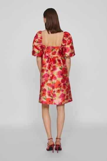VILA Floral Baroque Puff Sleeve Mini Occasion Dress