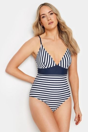 Long Tall Sally Blue LTS Tall Navy Blue Stripe V-Neck Swimsuit