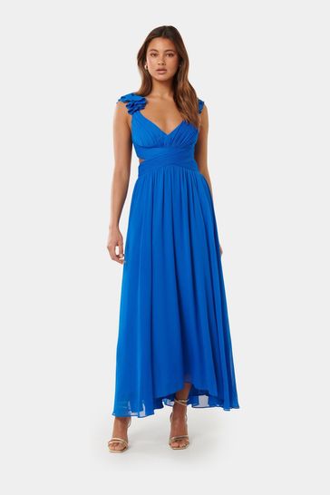 Forever New Blue Selena Ruffle Shoulder Maxi Dress