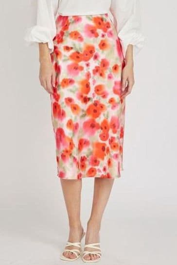 VILA Multi Poppy Floral Print Wrap Puff Sleeve Occasion Skirt