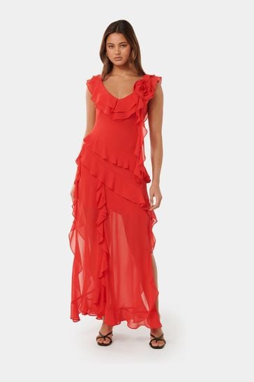 Forever New Red Olivia Ruffle Dress