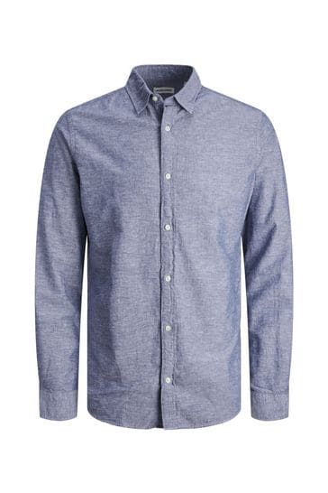 JACK & JONES Blue Linen Blend Long Sleeve Shirt