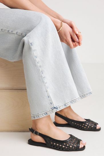 Simply Be Black Slingback Peep Toe Flat Sandals