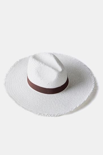 Mint Velvet Cream Frayed Straw Hat
